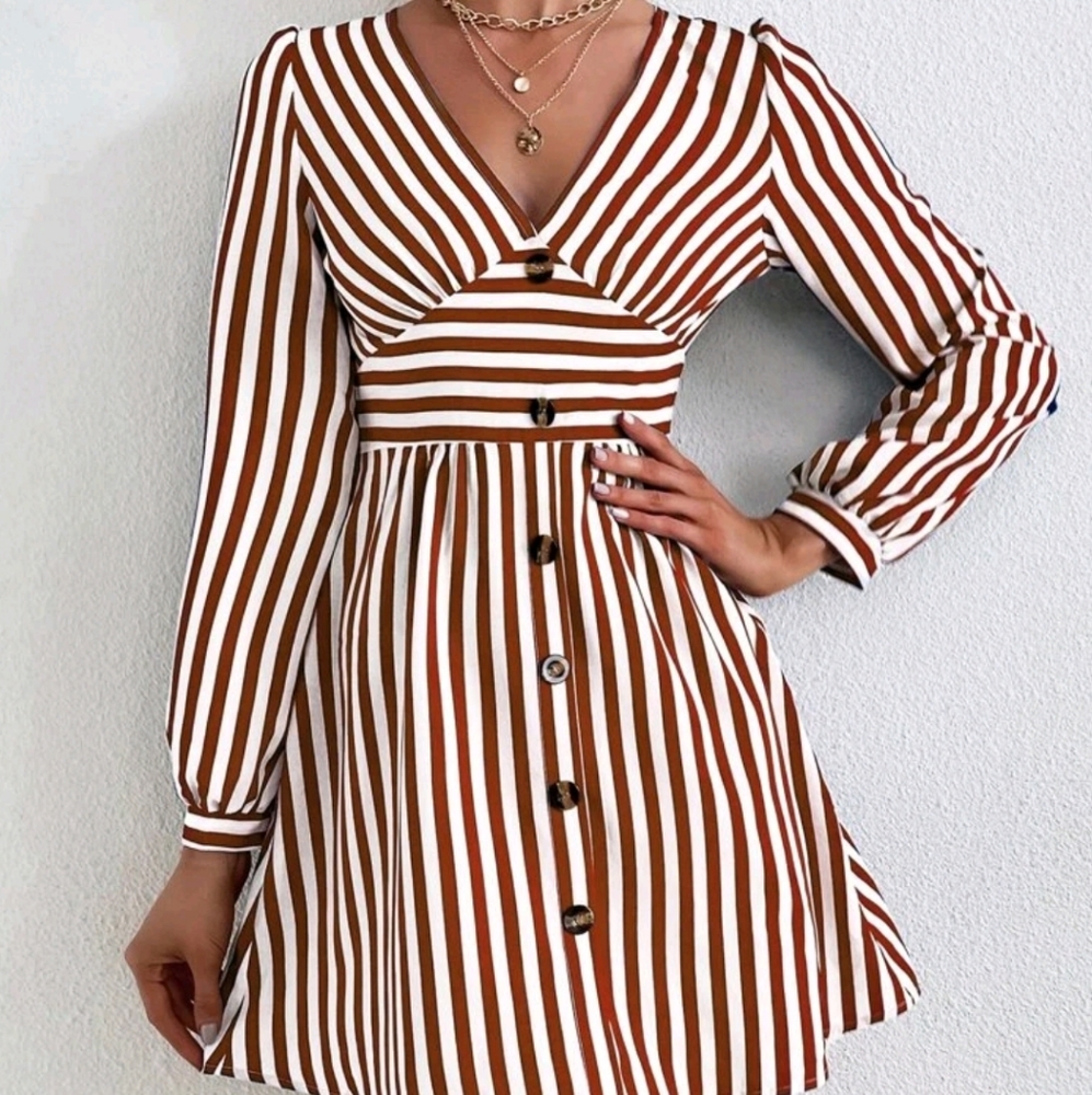 Striped Print Sleeve A line Dress